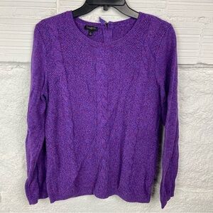 Talbots chunky cable knit Rich Purple Women's Crew Neck Sweater SZ large petite